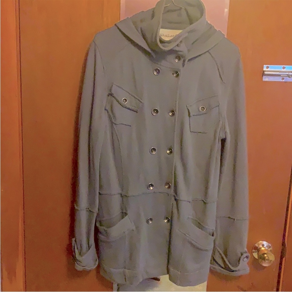 American Rag Gray jacket with removable hood size Large excellent condition